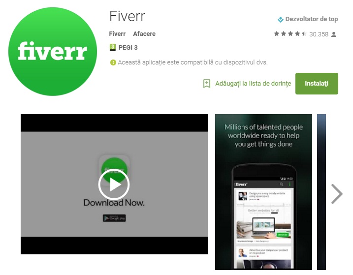 Fiverr aplicatie pentru Android, un proiect original si interesant!