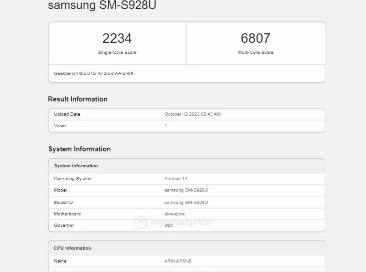 Galaxy S24 Ultra cu Snapdragon si scorul in Geekbench