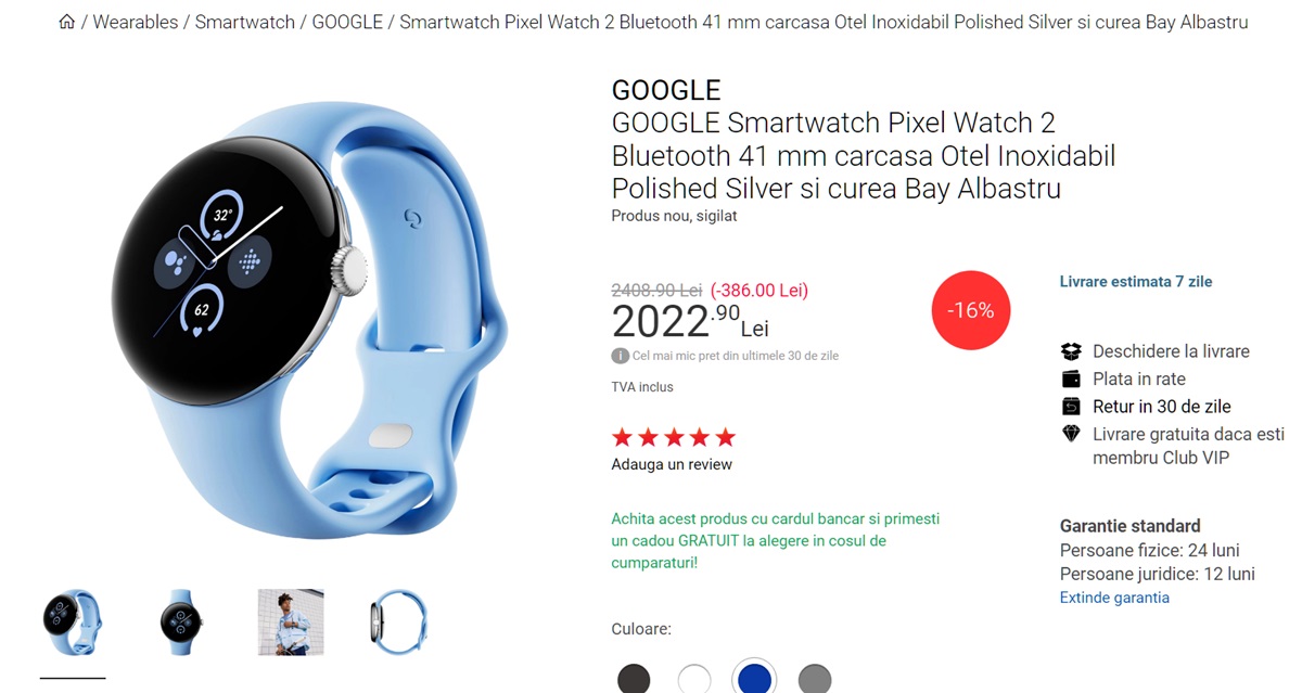 Imi da cu virgula pretul ceasului Google Smartwatch Pixel Watch 2