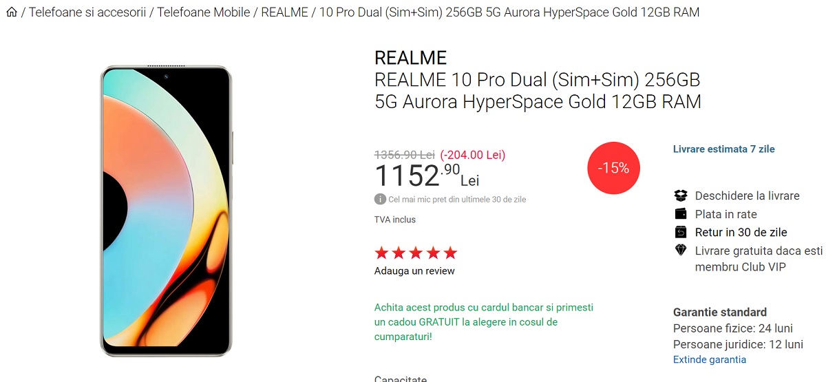 Cel mai ieftin telefon cu 12GB RAM din Romania, REALME 10 Pro